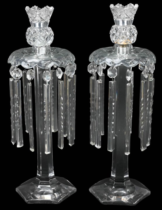 PAIR ANTIQUE CUT GLASS MANTLE