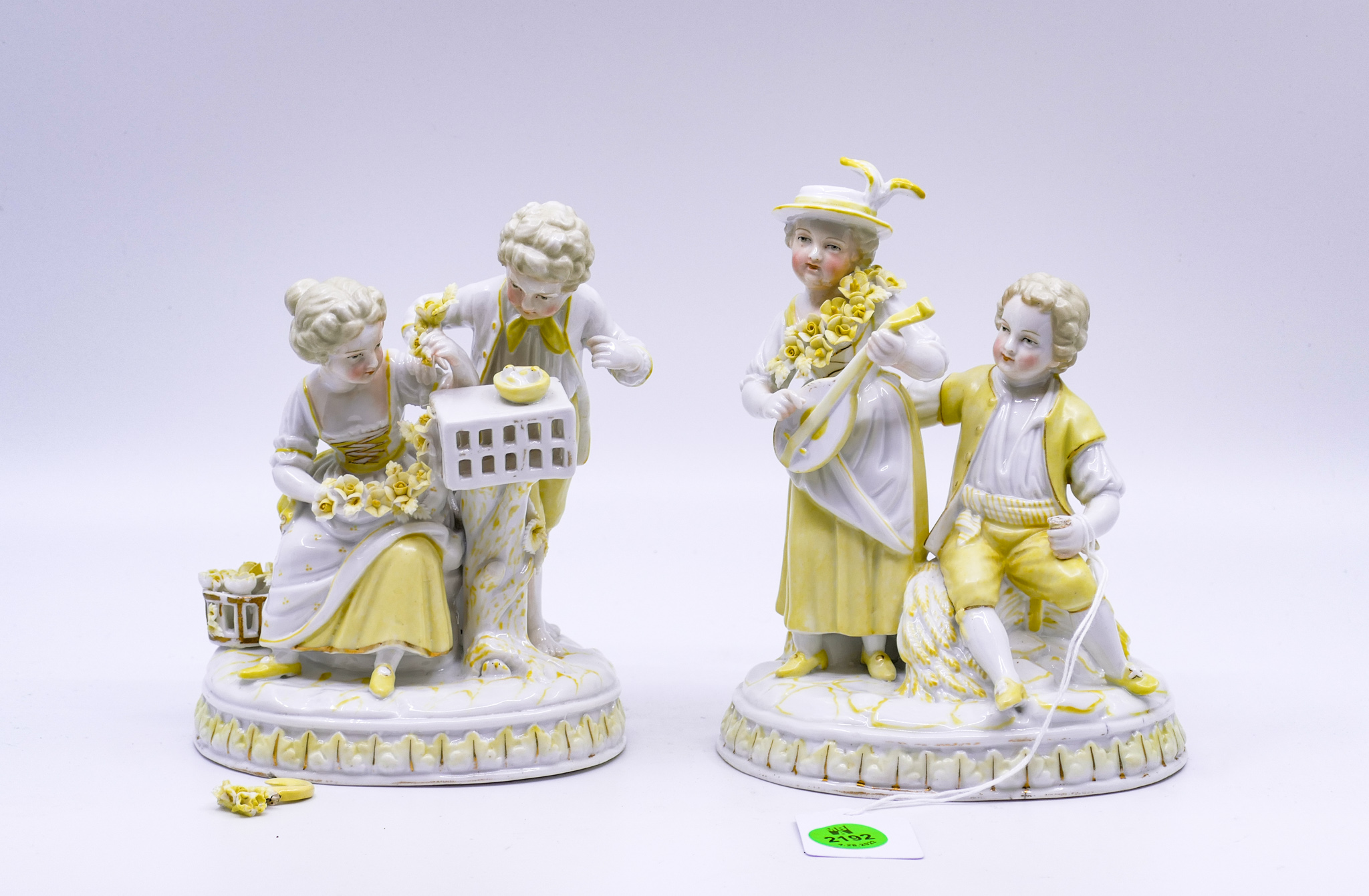 Pair Antique Dresden Yellow