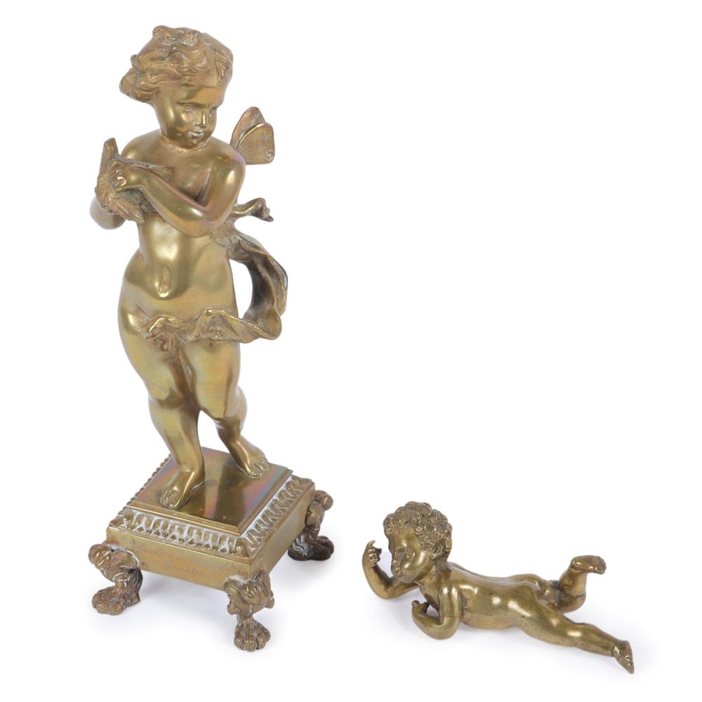 PAIR ANTIQUE GILT BRONZE CHERUB /