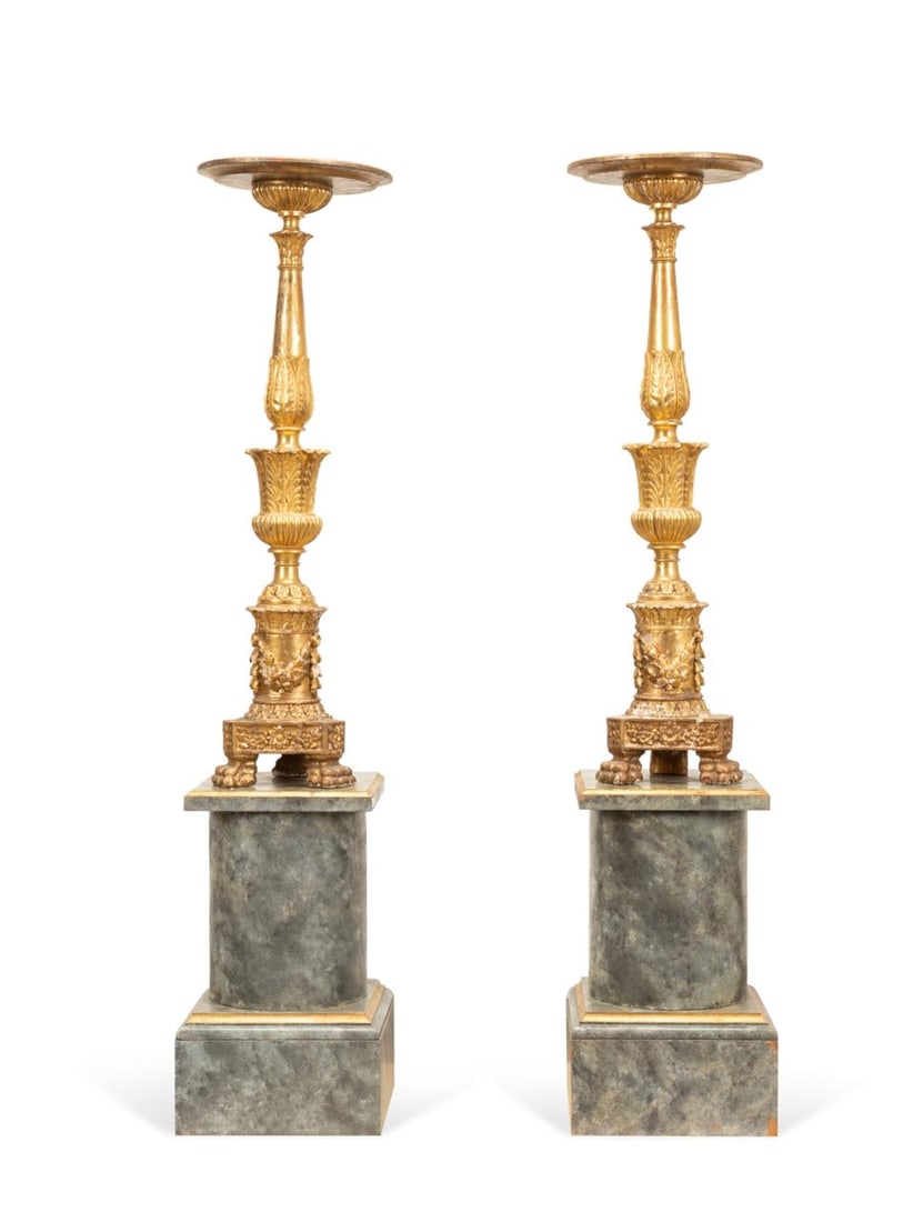 PAIR, ANTIQUE GILTWOOD TORCHIERES