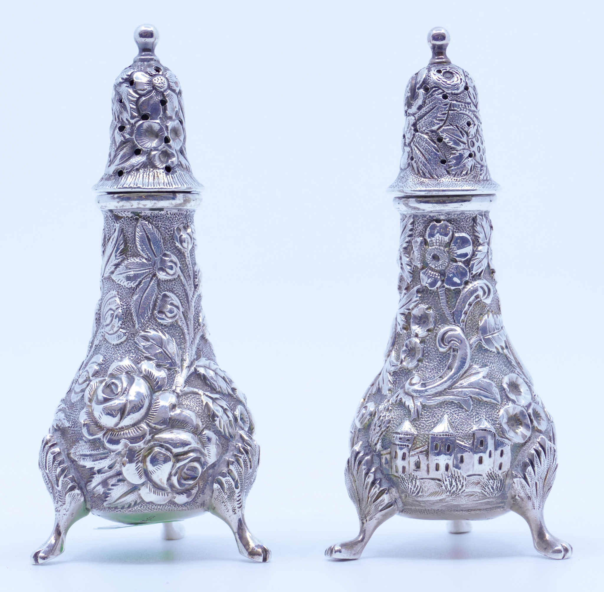Pair Antique Sterling Repousse