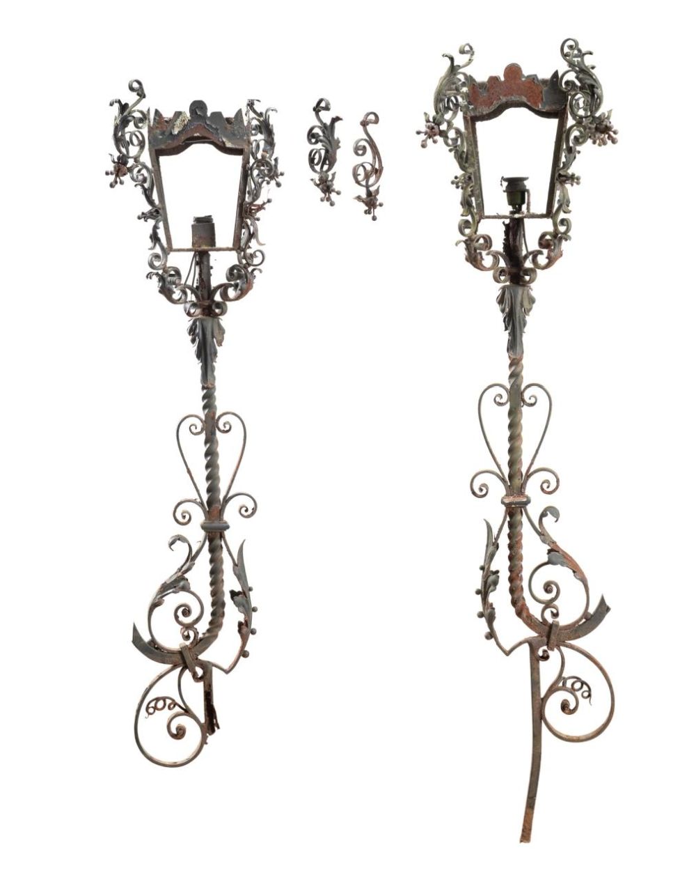 PAIR ANTIQUE WROUGHT IRON