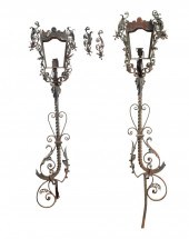 PAIR ANTIQUE WROUGHT IRON ENTR