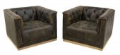 (PAIR) ANTIQUED BROWN LEATHER