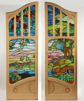 PAIR ARCHED WOOD DOORS WITH ST