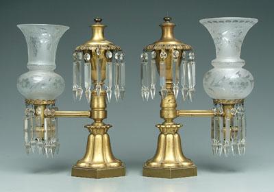 Pair Argand lamps: hexagonal