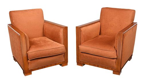PAIR ART DECO AMBOYNA UPHOLSTERED