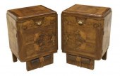 (PAIR) ART DECO BURLWOOD BEDSI