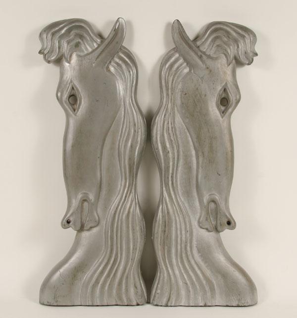 Pair Art Deco carved wood horse
