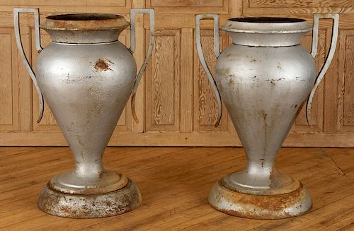 PAIR ART DECO CAST IRON URNS