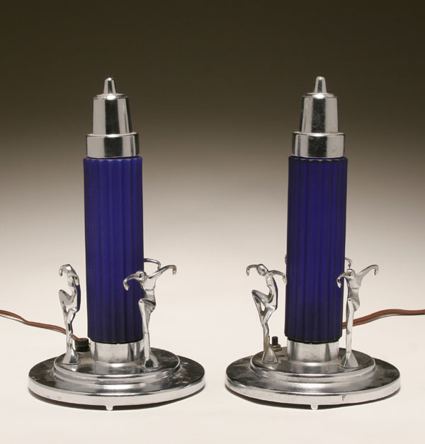 Pair Art Deco chrome dancers Ronson