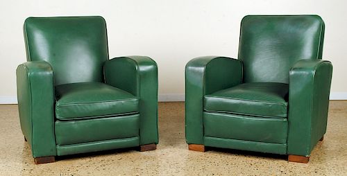 PAIR ART DECO GREEN LEATHER