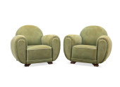 PAIR ART DECO GREEN MOHAIR CLU
