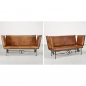 PAIR ART DECO LEATHER & WROUGH