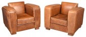 PAIR ART DECO LEATHER CLUB CHA