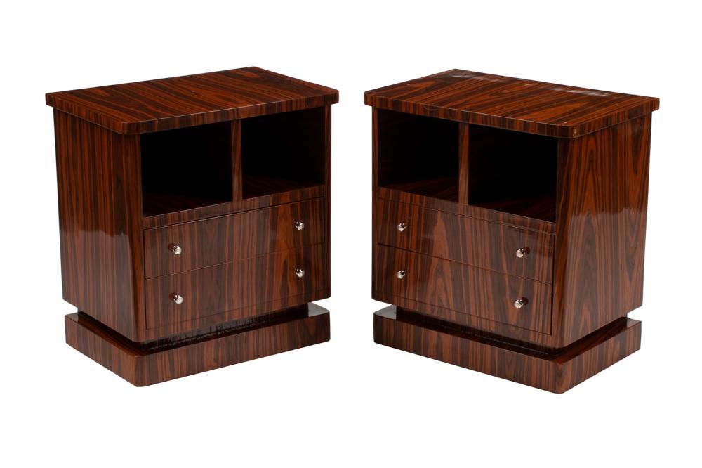 PAIR ART DECO-STYLE AMBOYNA BEDSIDE