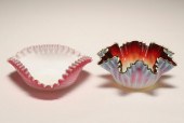 Pair art glass bowls. Vaseline