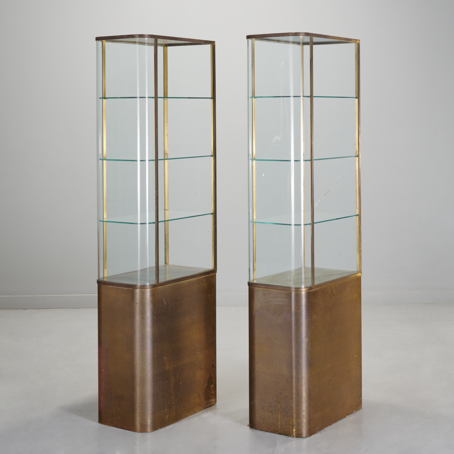 PAIR ART MODERNE BRASS AND GLASS