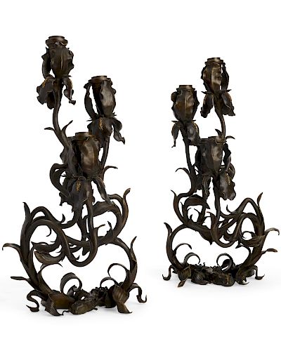 PAIR ART NOUVEAU BRONZE IRIS