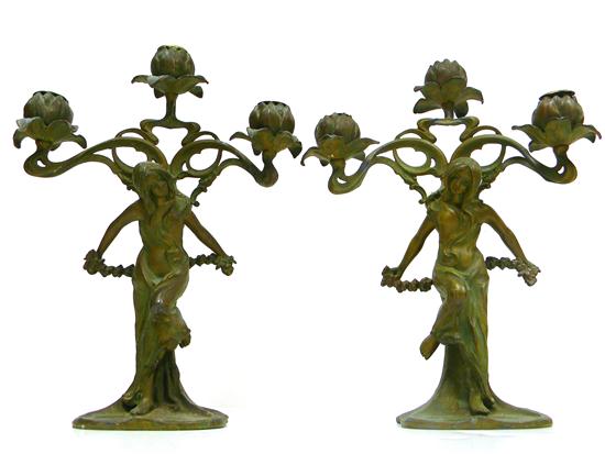 Pair Art Nouveau style brass