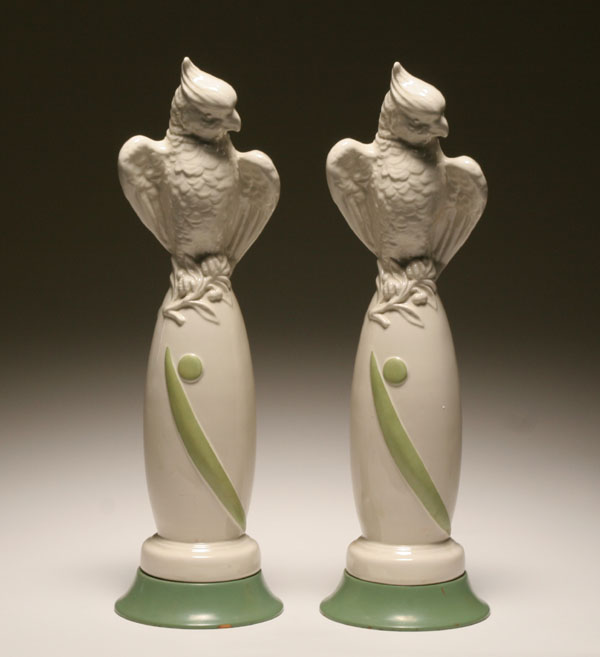 Pair art pottery cockatoos