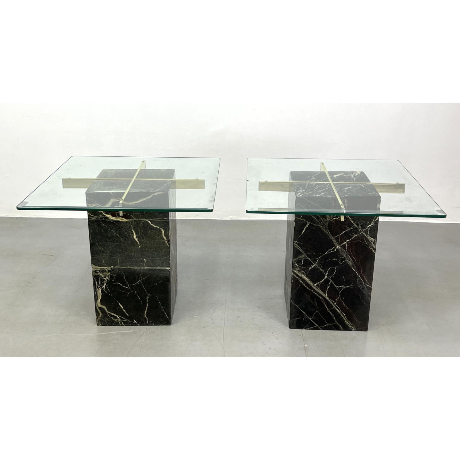 Pair ARTEDI marble and brass side