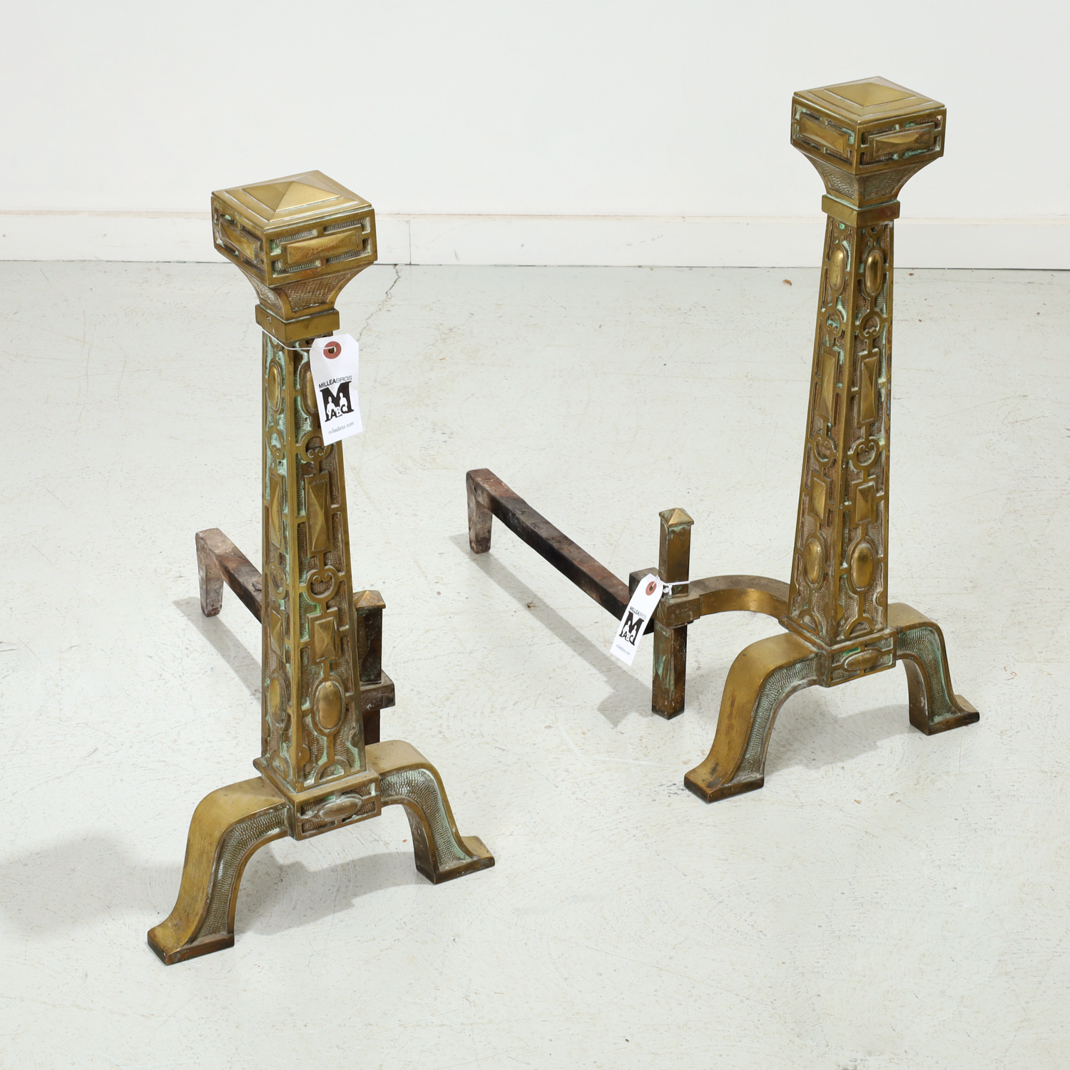 PAIR ARTS & CRAFTS BRASS ANDIRONS