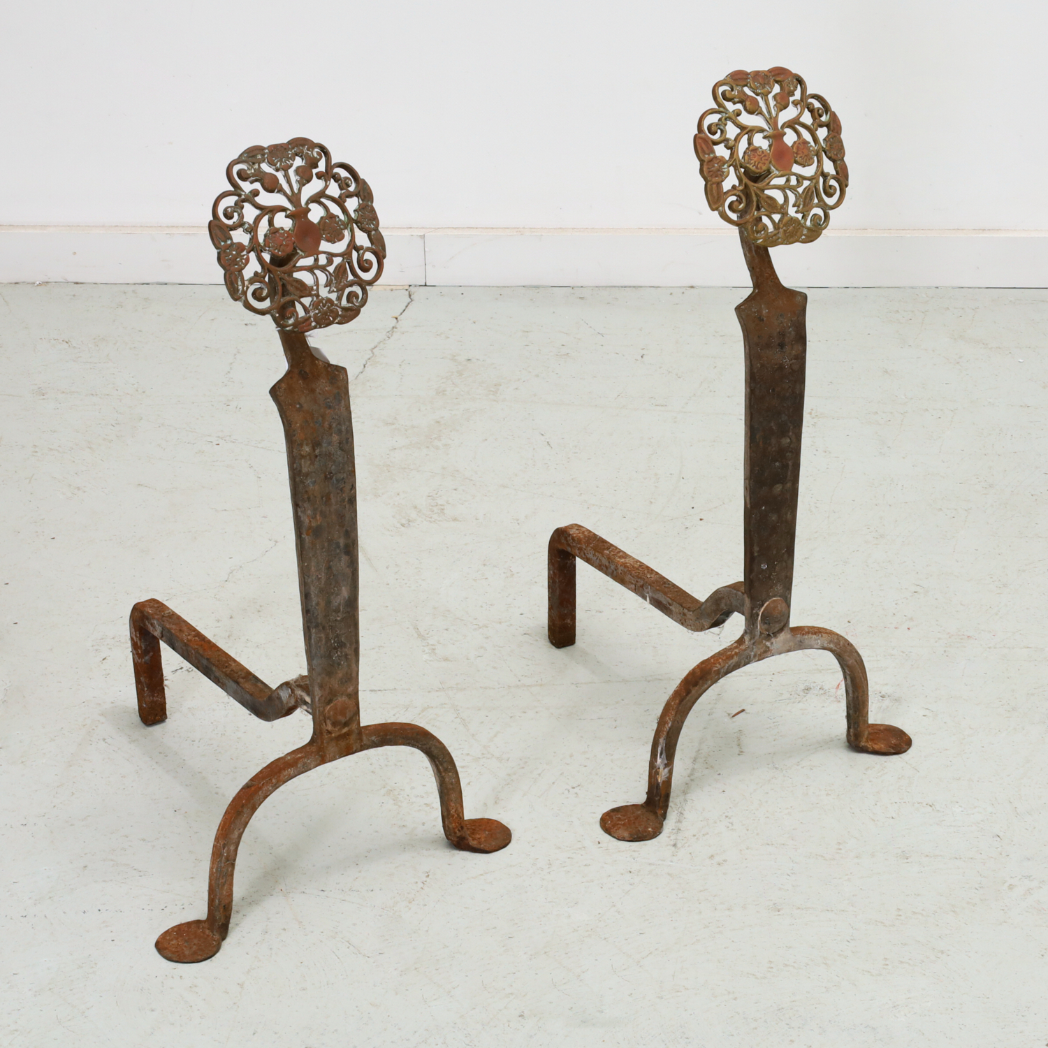 PAIR ARTS & CRAFTS BRASS AND IRON