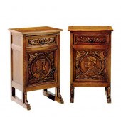 Pair Arts & Crafts carved oak