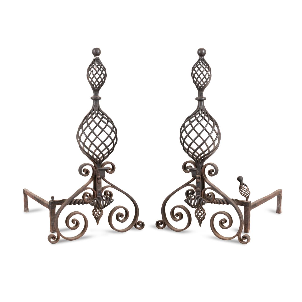 PAIR ARTS & CRAFTS IRON ANDIRONS
