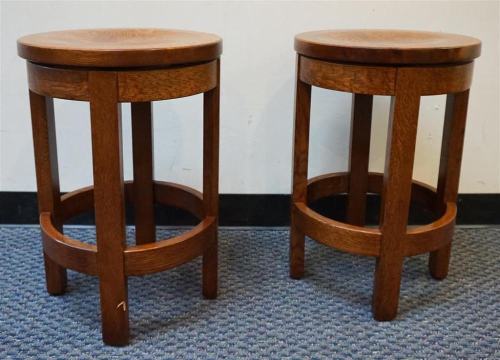 PAIR ARTS & CRAFTS STYLE OAK SWIVEL