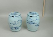 PAIR ASIAN BLUE & WHITE PORCEL