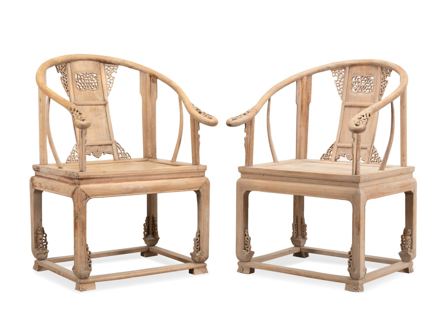 PAIR ASIAN CARVED HARDWOOD