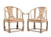 PAIR ASIAN CARVED HARDWOOD HOR