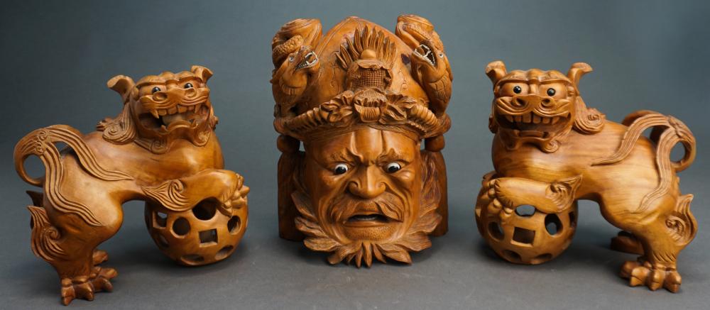 PAIR ASIAN CARVED WOOD GUARDIAN