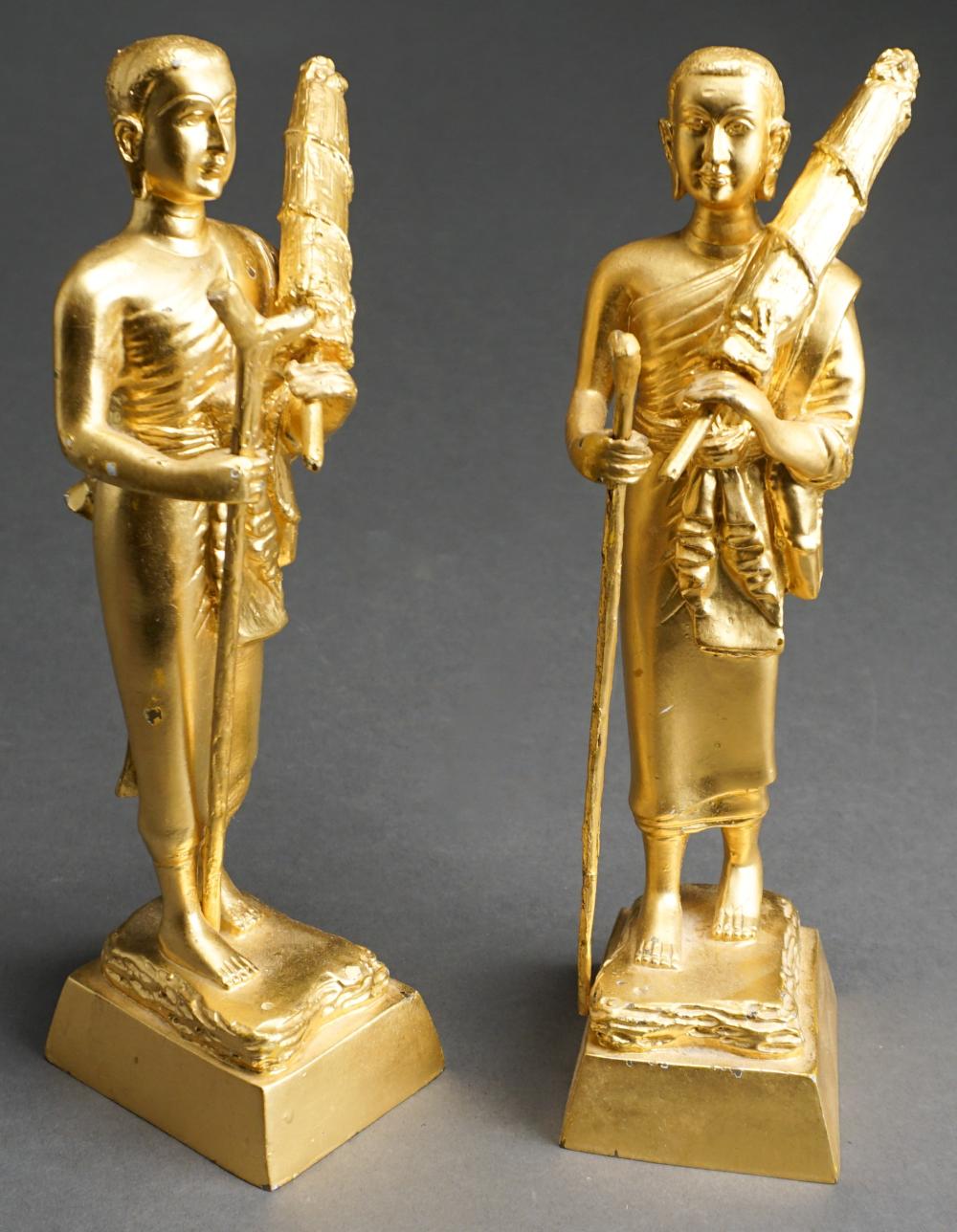 PAIR ASIAN GILT METAL FIGURES OF