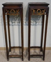 PAIR ASIAN STYLE FRUITWOOD PED