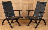 PAIR AZTEC LEATHER WOOD FOLDIN