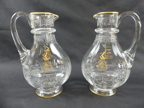 PAIR BACCARAT ETCHED & GILT