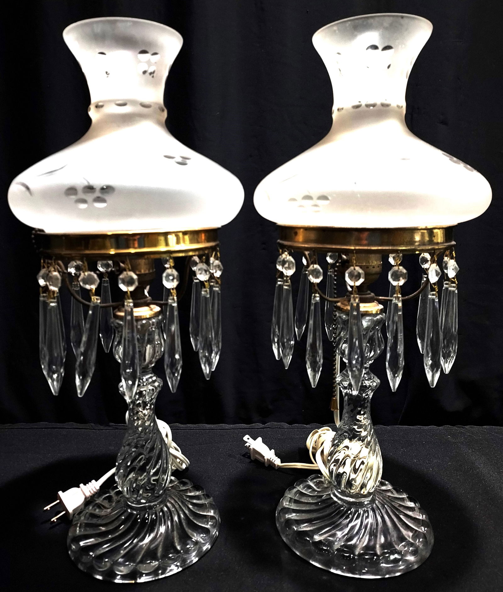 PAIR BACCARAT STYLE CRYSTAL BOUDOIR