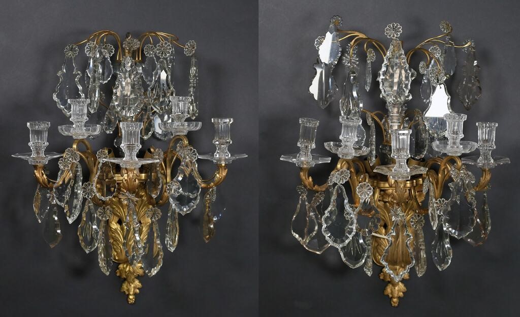 PAIR BACCARAT STYLE GILT BRONZE &
