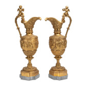 PAIR, BACCHANALIAN GILT BRONZE