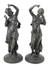 PAIR BACCHANALIAN WOMEN PATINA
