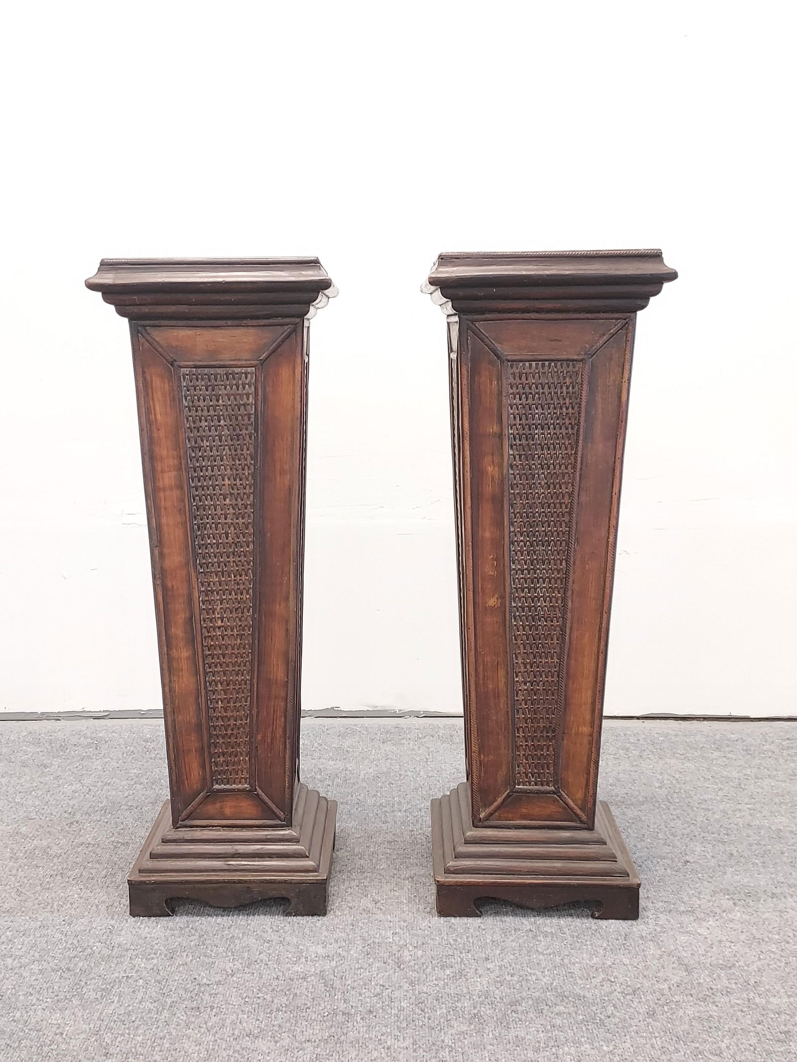 PAIR BAHAMA STYLE WOOD & RATTAN