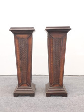 PAIR BAHAMA STYLE WOOD & RATTA
