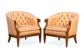 PAIR, BAKER TUFTED SILK DAMASK