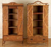 PAIR BAMBOO ARMOIRES WITH GEOM