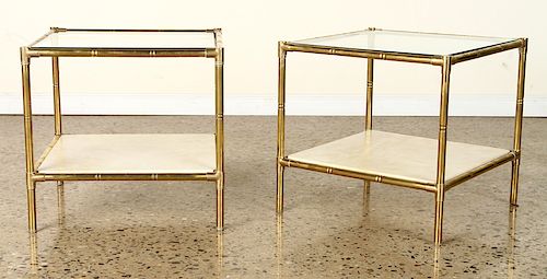 PAIR BAMBOO BRASS CUBE FORM SIDE