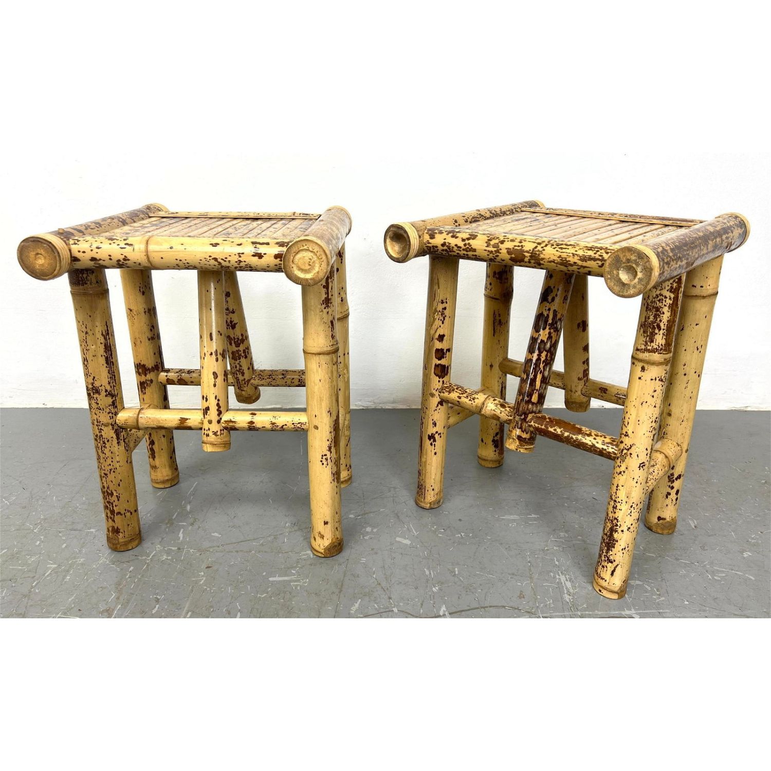Pair Bamboo Side Tables. H: 20