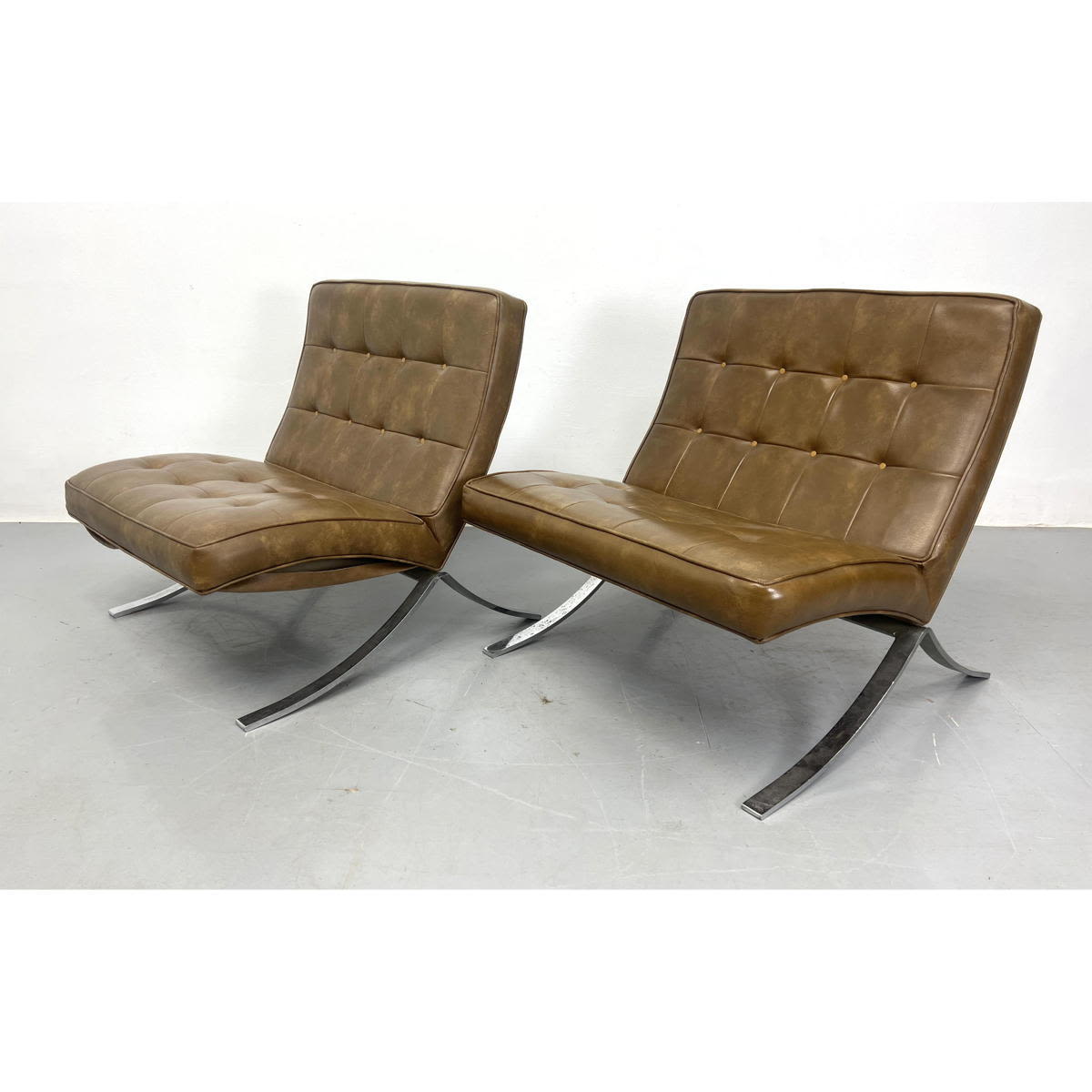 Pair Barcelona Style Armless Lounge